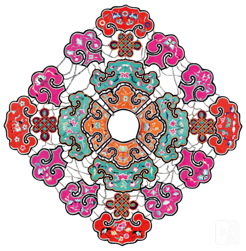 清 四合如意式花鸟纹云肩